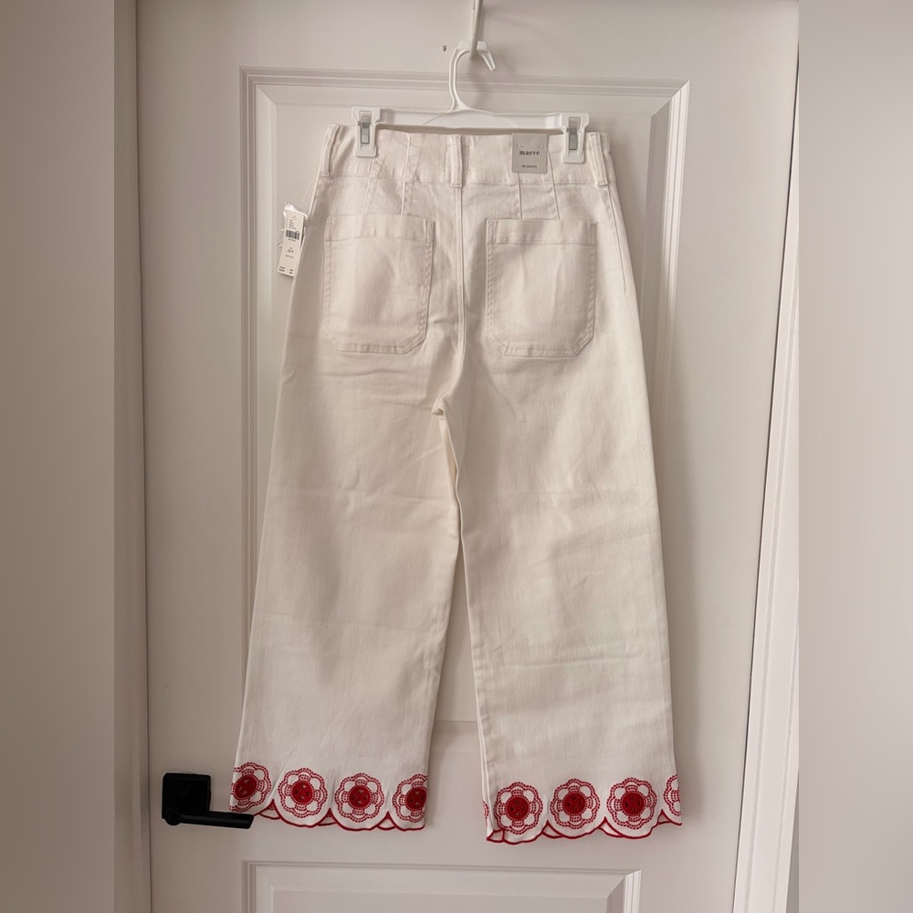 Maeve The Colette Scalloped Hem Embroidered White Jeans - Picture 5 of 10